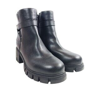 Guess Womens Black Chunky Heel Ankle Boots 10 All Man-Made Materials Rugged Sole